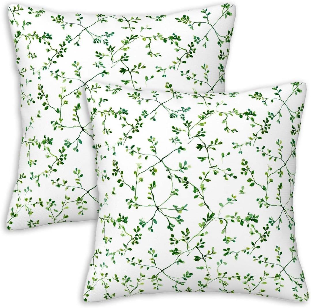 Botanical Throw Pillow Covers 18x18 Inches Set of 2 | Green Leaf Vine Minimalist Cushion Cases | Farmhouse Pillowcases for Living Room Couch Sofa Bed | Spring Summer Home Decor