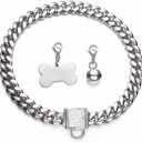 Silver Dog Collar 10MM/14MM/18MM Cuban Link Chain Choke Collar with CZ Buckle,Dog ID Tag and Dog Bell Sturdy Chew Proof for Puppy American Pitbull German Shepherd(14mm,20inch) (20inch(neck girth:18" to 19.5"))