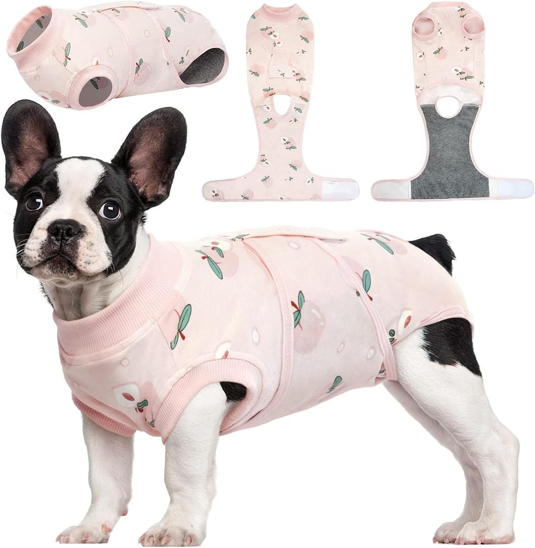 Kuoser Recovery Suit for Dogs Cats After Surgery, Professional Pet Recovery Shirt Dog Abdominal Wounds Bandages, Substitute E-Collar & Cone,Prevent Licking Dog Onesies Pet Surgery Recovery Suit (XS (Back:8.3-11.4'', Weight:4-7 LB), Light Pink)