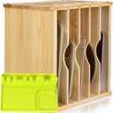 6 Tier Wooden Cabinet Tray Dividers for Baking Trays, Pans & Cutting Boards - 16.61" W x12.4 D x14.09 H Vertical Cookie Sheet Organizer, Spoon Rest, Utensil Holder, Kitchen for Pots Pans Storage