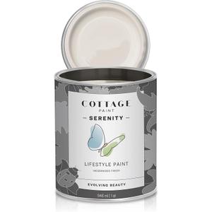 Serenity Silk All-in-One Mineral Chalk Paint for Furniture, Home Decor, Cabinets and DIY Crafts - Built-in Topcoat - (32oz, Cottage White) (32 Fl Oz (Pack of 1))