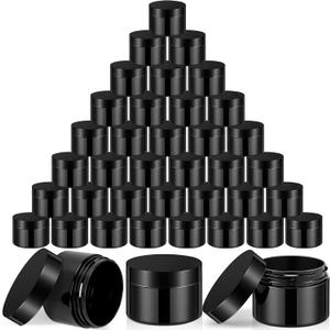 SATINIOR 36 Pieces 2 oz Plastic Jars with Lids Wide Mouth Airtight Reusable Container Acrylic Cosmetic Small Jars for Lotions Ointments Travel Toiletries Creams Make up Storage(Opaque Black)