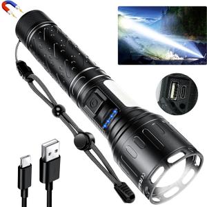 Flashlights High Lumens Rechargeable- Super Bright Tactical Magnetic LED Flash Light with 8 Modes,COB Work Light,Waterproof,Power Handheld Flashlight for Emergency,Hurricane,Hiking