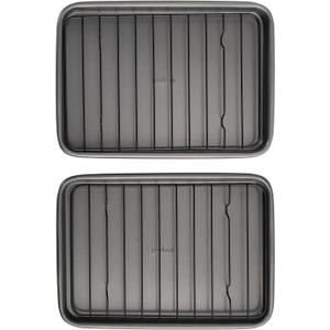 GoodCook Set of 2 Nonstick Steel 9" x 6.2" Toaster Oven Mini Baking Sheets with Racks, Gray