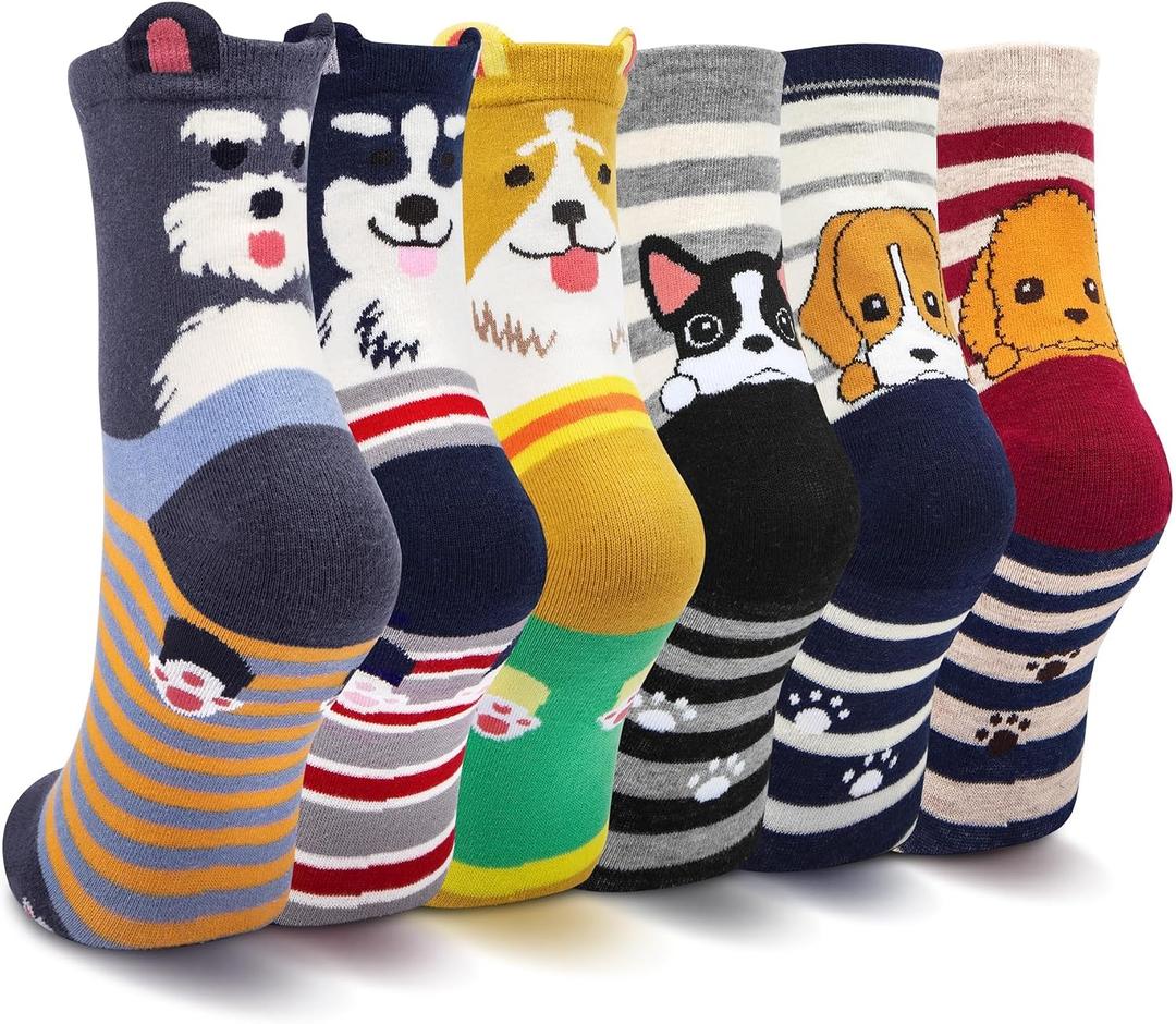 5-6 Pairs Womens Socks Cute Cat Funny Novelty Animal Print Crew Cotton Socks for Women Girls Gifts