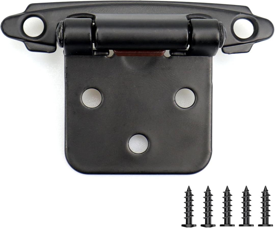 Black Matte Cabinet Hinges 1/2 inch Overlay,40 Pack 20 Pairs Kitchen Cabinet Self Closing Door Hinges, Black Face Mount Cabinet Hardware