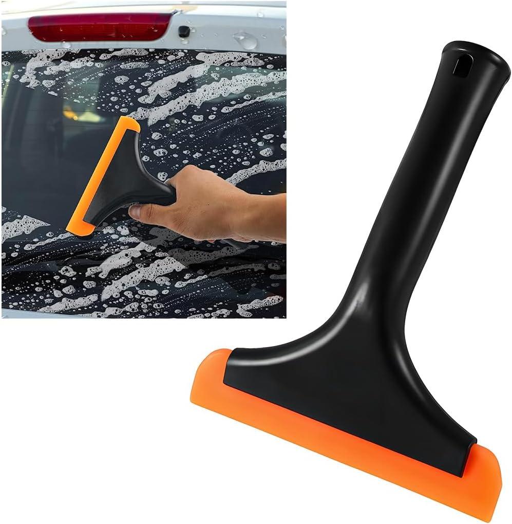KVAEY Small Silicone Window Squeegee, 5.9 Inch Car Windshield Water Blade Squeegee with Non-Slip Handle, All-Purpose Cleaning Squeegee for Car Windshield, Window, Mirror (Black)
