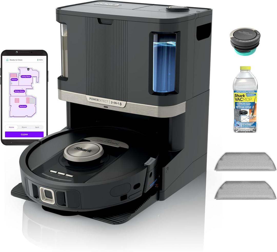 Shark Robot Vacuum & Mop Combo, Power Detect Never Touch Pro, Self-Emptying, Self-Refill with Self-Clean Pad Wash & Dry, 60-Day Debris Capacity, 30-Day Refill Tank, 5 Power Detect Technologies, RV2820ZE