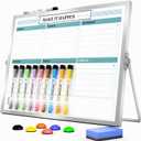 Marsrock Dry Erase White Board with Stand, Double-Sided Weekly Whiteboard 16"x12", 10 Markers, 6 Magnets, 1 Eraser, Portable Desktop Whiteboard for Planning, Weekly Schedule Board for Office