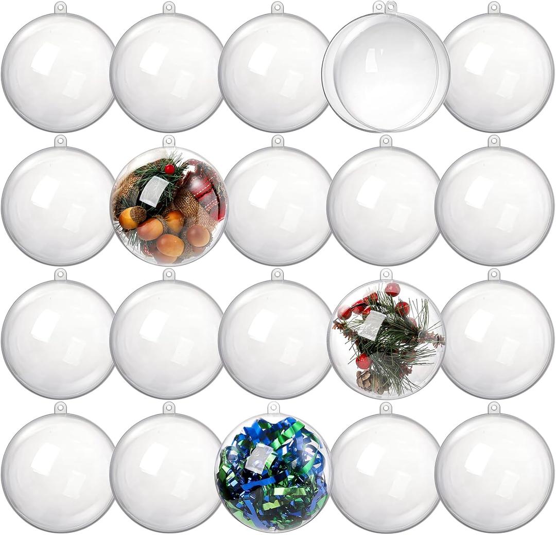 Kingrol 20 Pack 4-Inch Clear Plastic Fillable Ornaments Ball, for Christmas, Wedding, Party, Home Decor