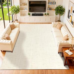 Washable Rug 8x10 Area Rugs for Living Room - Stain Resistant Non-Slip Backing Boho Rug for Bedroom,Durable & Ultra-Thin Vintage Large Area Rug(8x10,White)