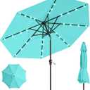 10FT Solar Umbrella 32 LED Lighted Patio Umbrella Table Market Umbrella w/Tilt and Crank, UV-Resistant Outdoor Umbrella for Pool, Garden, Deck, Aqua Blue