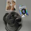 SOFEIYAN Claw Clip Messy Bun Hair Piece Synthetic Tousled Updo Hair Extensions Wavy Curly Hair Bun Clip in Claw Chignon Ponytail Hairpieces Scrunchie Hairpiece for Women, Gray with White Tips