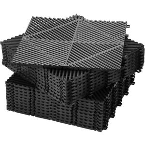 Barydat 72 Pcs 12'' x 12'' Garage Floor Tiles, Interlocking Drainage Flooring, Heavy Duty Non Slip Polypropylene, Easy Install for Garage Deck, Pool, Patio, Shower (Black)