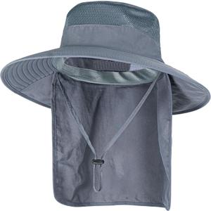 Sun Hats for Men Women Fishing Hat UPF 50+ Breathable Wide Brim Bucket Hats Summer UV Protection Safari Hat with Neck Flap (Dark Grey)