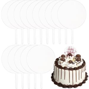 Frcctre 15 Pack Acrylic Cake Toppers, 5 Inch Blank Round Clear Cake Topper DIY Personalized Cake Toppers for Wedding Birthday Babyshower Anniversary Graduation Cake Decorations