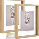 MUYE 8x10 Floating Frame Set of 2,Double Glass Rustic Photo Frame for Wall Hanging or Tabletop Standing,Display Any Size Photo up to 8x10,Natural