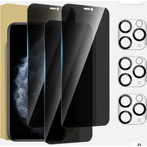 2 Pack Privacy Screen Protector for iPhone 11 Pro Max 6.5-Inch with 2 Pack Camera Lens Protector, Anti Spy Tempered Glass Film 9H Hardness Bubble Free Case Friendly