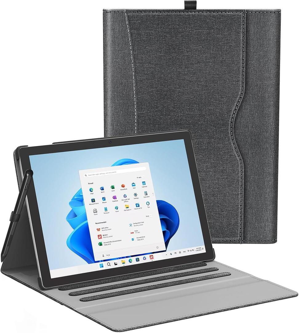 Case fit 13 Inch Microsoft Surface Pro 11/10/9/8, Multiple Angle Viewing Portfolio Business Cover with Stylus Holder & Pocket, Compatible with Type Cover Keyboard & Dock, Grey