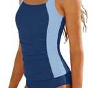 Girls Tankini Swimsuit Solid Color Blocking Two Piece Bathing Suit Ruched Slimming Teen Girls' Swimwear for 9-18Years