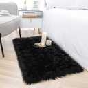 Noahas Faux Fur Rug,Luxury Fluffy Rugs for Bedroom,2 x 3 Feet Washable Area Rugs,Sheepskin Bedroom Rug,Furry Carpet Small Shag Rug,Soft Throw Rugs for Living Room,Kids Boys Girls Room Decor (Black)