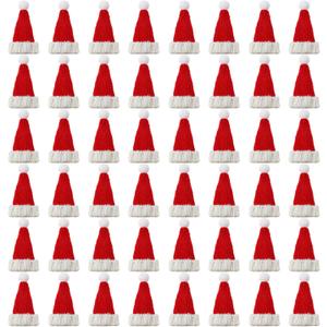 Bencailor 48 Pcs Mini Santa Hats for Crafts Small Christmas Knit Hat Tiny Snowman Wine Bottle Cover Holder Doll Cap for Table Cover (Classic)