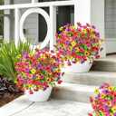 2 Pack Artificial Outdoor Plants Topiaries Fake Flowers for Outside, 21" UV Resistant Fake Bushes Ball Realistic Faux Flowers Greenery with Stakes for Front Porch, Garden, Yard (Multicolor)