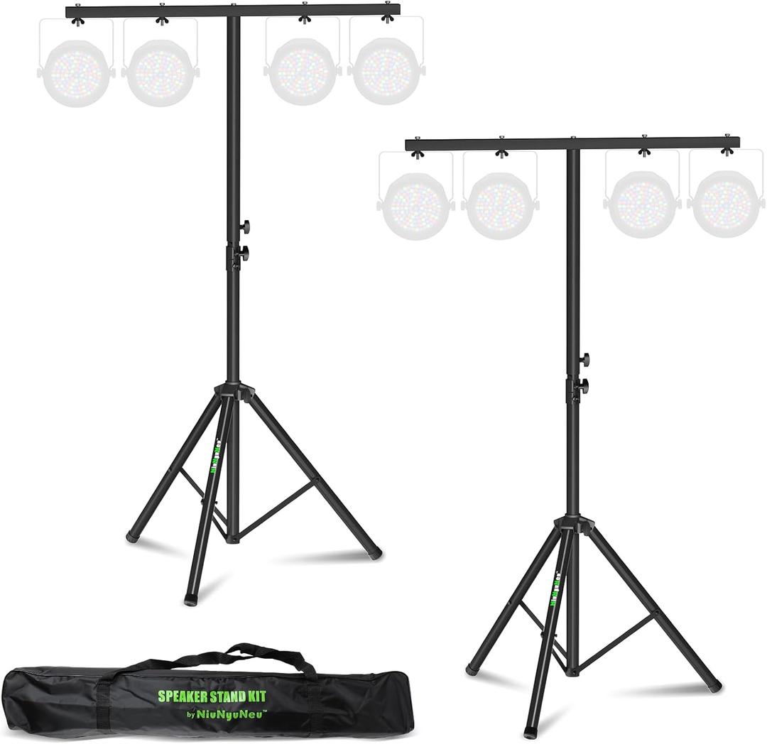 Dj Light Stand T Bar Metal Stage Stand for Par Lights Tripod Light Stand with Crossbar Mount, with a Carry Bag, Set of 2