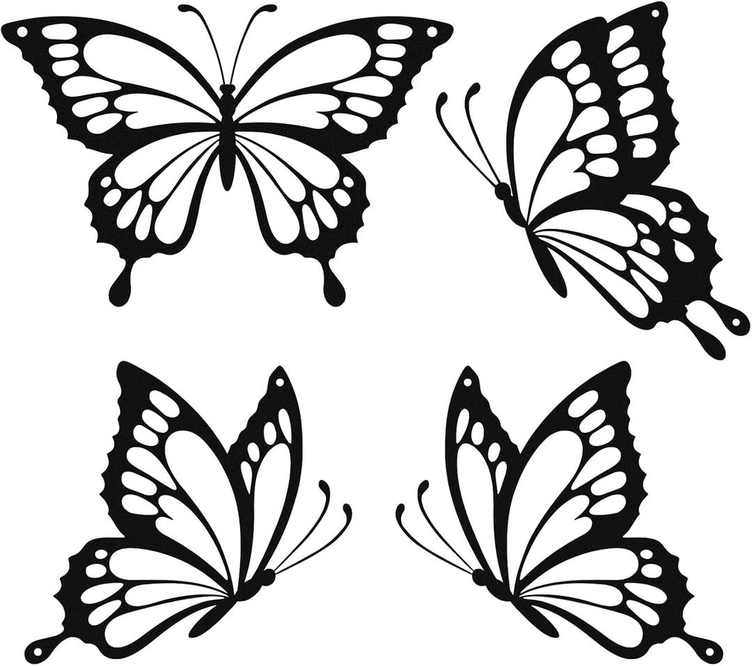 PoYang 4 Pieces Metal Butterfly Wall Decor - Butterflies Metal Wall Art for Living Room Dining Room Bedroom Bathroom Kitchen | Black | Lightweight | Cute and Modern | Easy to Install