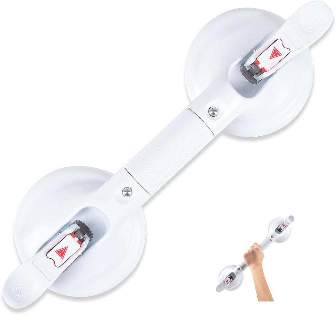 15inch Upgrade Suction Shower Grab Bar, Portable Shower Handle Bar Suction Grip Bar Bathtub Handle with Strong Hold Suction Cup Fitting and Rapid Release for Bathroom(Max Capacity :300lb (White-Pro)