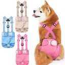 Idepet Female Dog Diapers with Suspender Detachable, 3 Pack Washable Reusable Girl Doggie Diapers for Small Medium Female Dog in Heat Period Cycle Urinary Incontinence Training XS