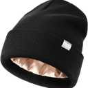 YANIBEST Satin Lined Beanie for Women Reduce Frizz Winter Hats for Women Men Silk Lining Soft Slouchy Warm Cuffed Less Static