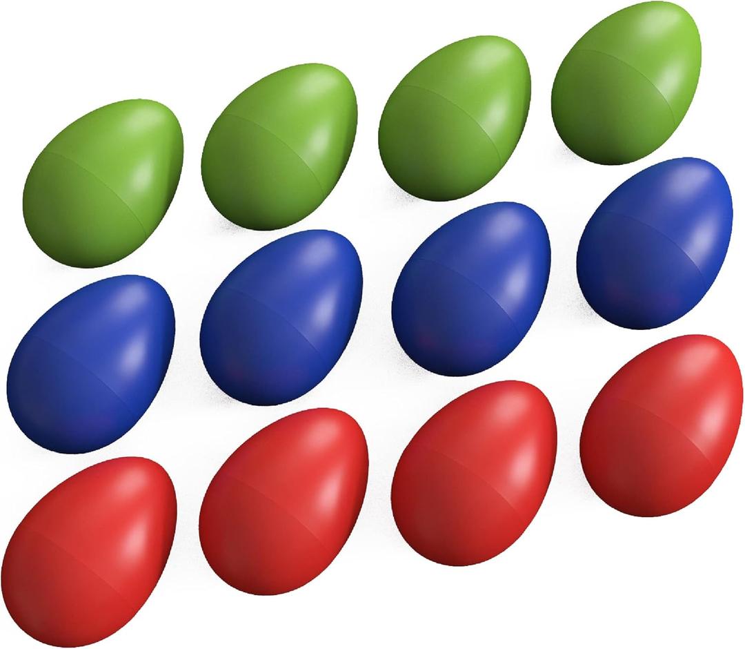 Egg Shaker Set - Non Toxic Baby Musical Instruments and Toddler Percussion - Music Shaker Eggs for Infants, Kids and Adults - Hand Shaker Rhythm Instrument for Classroom or Preschool (12-Pack)