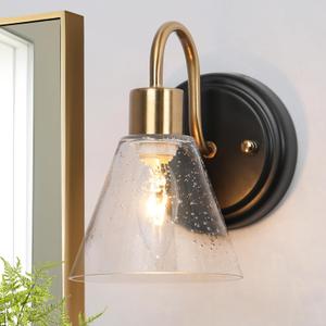 KSANA Sconce Wall Lighting 1-Light Black and Gold Wall Sconces Mid-Century Wall Mounted Light Fixtures with Seeded Glass for Hallway Bedroom Stairway Entryway