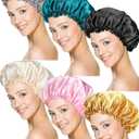 Syhood 6 Pieces Sleep Cap Satin Bonnet Sleeping Hat Soft Elastic Night Hair Cover for Women(Black, Beige, Silver, Gold, Pink, Peacock Blue,Medium)