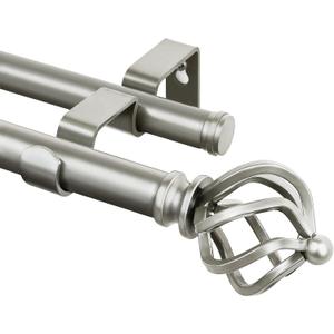KAMANINA Double Curtain Rod 48 to 72 Inches (4-6 Feet), Decorative Dual Curtain Rods for Windows, 7/8 Inch Telescoping Heavy Duty Drapery Rods with Twisted Cage Finials, Antique Silver