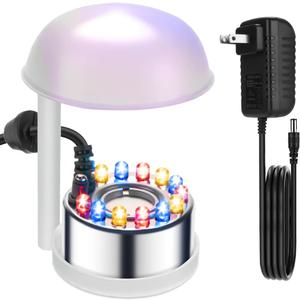 Halloween Mist Maker, Water Fountain Pond Mini Fog Machine Atomizer Air Humidifier, Ultrasonic Mist Maker Fogger Indoor Fountain, Mister Fogger with 12 LED Light and Waterproof Splash Guard