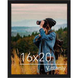 Vittanly 16x20 Picture Frame for Wall, Plexiglass, Displays Poster 11x14 with Mat or 16x20 without Mat, PVC Frame Material, Horizontal or Vertical Hanging, 1 Pack, Black (16x20, Black)