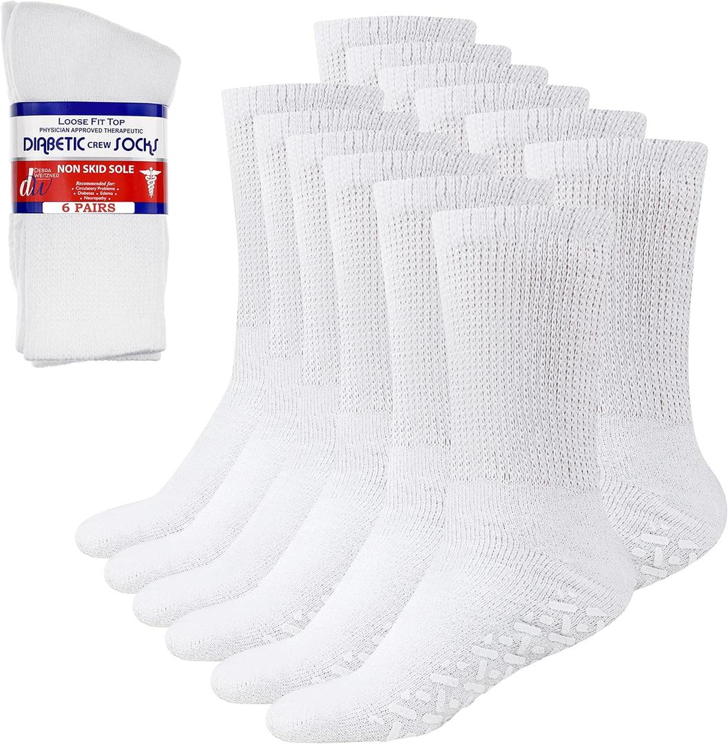 Debra Weitzner 6Pk Non-Binding Loose Fit Sock - Non-Slip Diabetic Socks for Men and Women - Crew, Ankle (13-15)