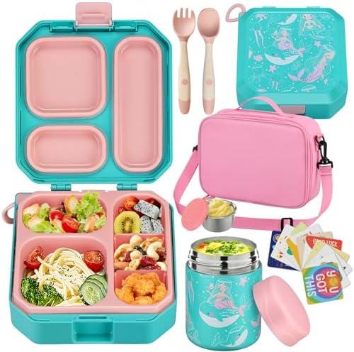 wiwens Bento Lunch Box for Kids with 12oz Soup Thermo Leak-Proof Lunch Food Container with 5 Compartment Thermo Hot Food Jar and Insulated Lunch Bag for Kid Toddler Girls Boys to School wiwens Bento Lunch Box for Kids with 12oz Soup Thermo Leak-Proof Lunch Food Container with 5 Compartment Thermo Hot Food Jar and Insulated Lunch Bag for Kid Toddler Girls Boys to School