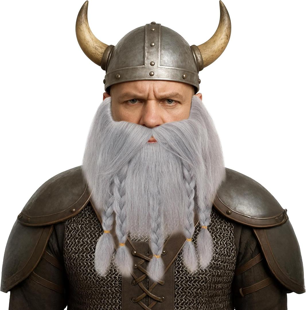 Yan Dream Viking Dwarf Braided Synthetic Fake Beard with Mustache for Halloween Cosplay Costume Parties