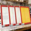 Aluminum Screen Printing Screens, 20 x 24 Inch Pre-Stretched Silk Screen Frames, Dry Sift Screen Set, Polyester mesh Screen, 60 90 110 200 Mesh, Micron Equiv 250 165 149 75 (4pack), 3 White 1 Yellow