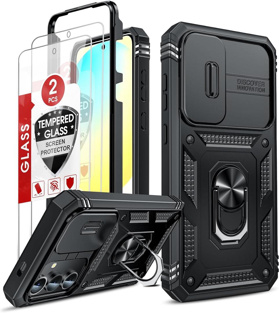 2 x LeYi for Samsung Galaxy S24-FE Case: [ ] Samsung S24 FE Case with S24FE Screen Protector X2 & Magnetic Stand, Military-Grade Cell Galaxy S 24 FE Phone, Black