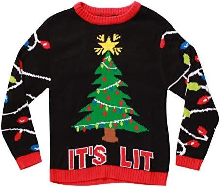 #followme Ugly Christmas Sweaters for Boys (Size 7, Black - It's Lit)