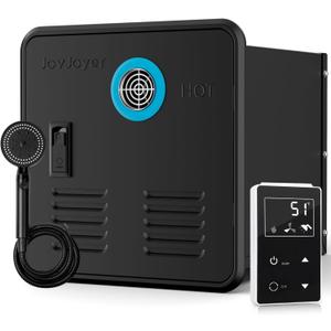 RV Tankless Water Heater, 55,000 BTU Propane RV Water Heater, 2.9 GPM Instant RV Water Heater with Front Water Outlet, 15 x 15 inches Black Door and Remote Controller, 9800 Ft DC 12V