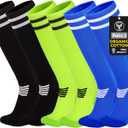 YMYDYFC Kids Soccer Socks 3Pack Cushion Cotton Comression Socks Baseball Sock For Youth Toddler Boys Girls Men Knee High Sock (4-8 Years, Black/Blue/Green_3pack)