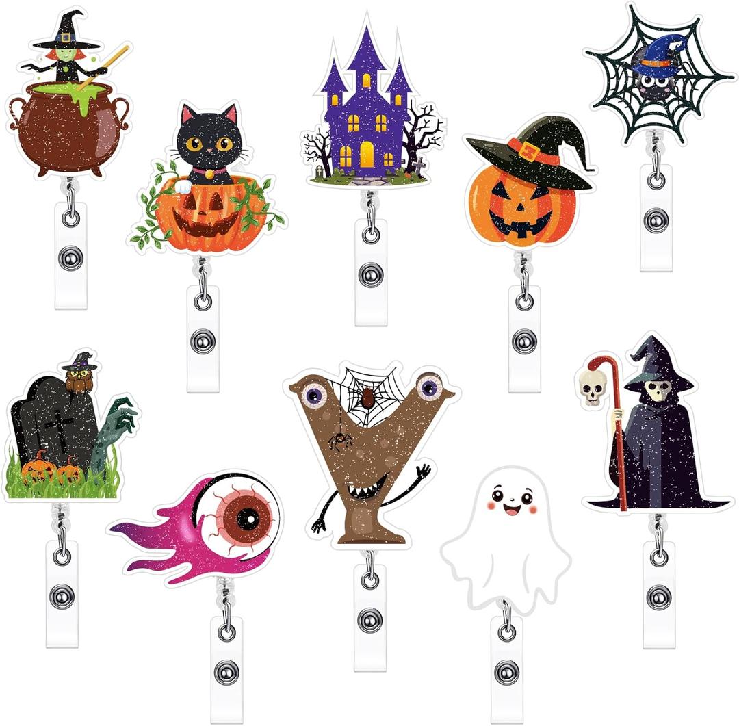 10 Pack Halloween Nurse Badge Reels Funny ID Badge Holders Retractable Clip for Teacher Office Workers Nursing Student