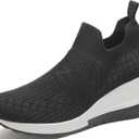 YZ High Heel Black Wedge Sneakers for Women Knit Upper Breathable Shoes (Black, 8.5)