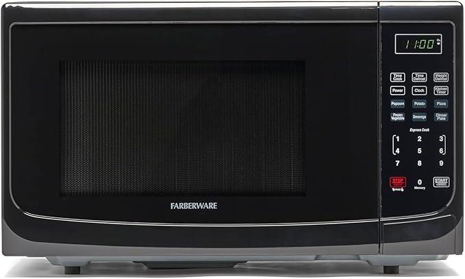 Farberware 1.1 Cu. Ft. Countertop Microwave Oven – 1000 Watts Power, Auto Cook Settings, Defrost, Easy Clean and Child Safety Lock - Black
