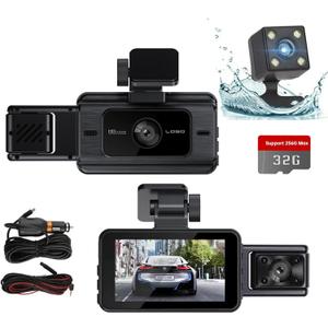 Dash Cam Front and Rear,KATZEIST 1080P Dash Camera for Cars,3 Channel Dash Cam Front and Rear Inside with 32GB Card Loop Recording, Night Vision, HDR, G-Sensor, 24 Hours Record